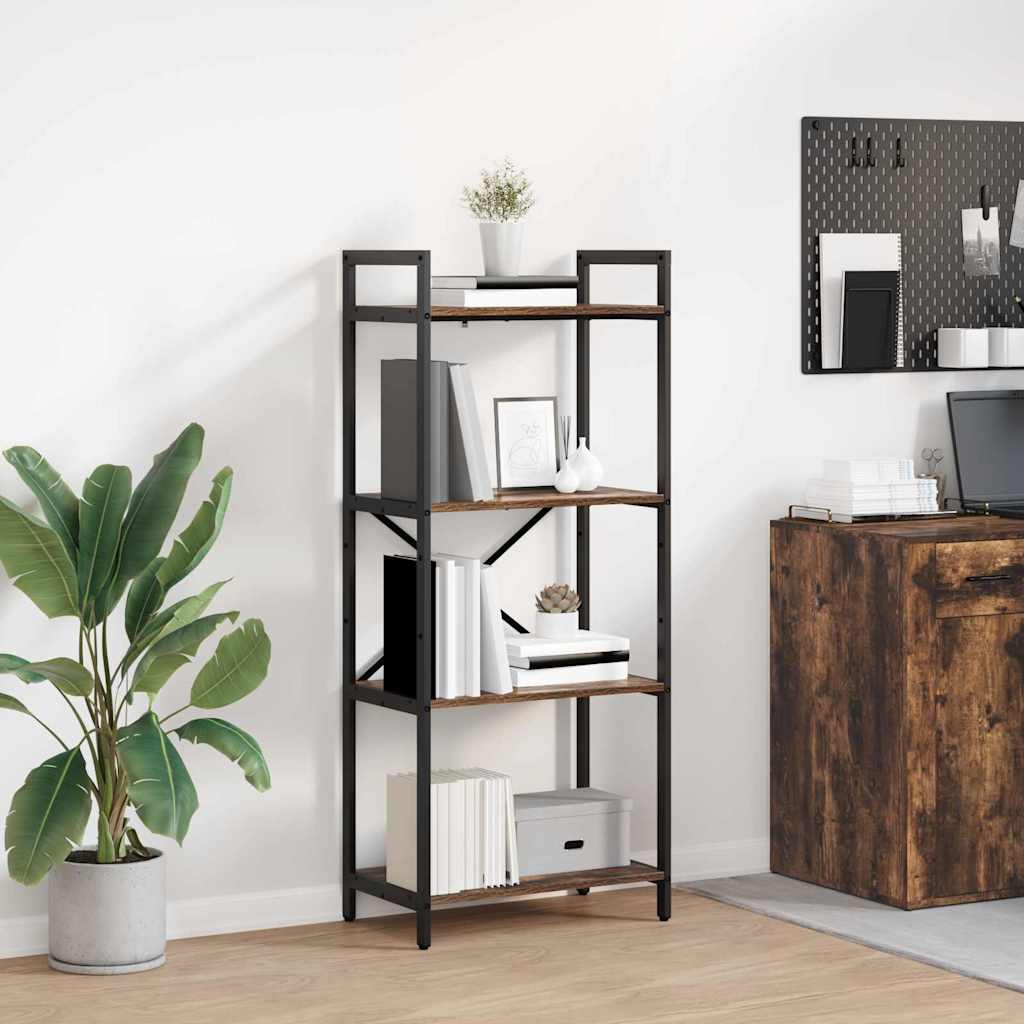 Bogreol i røget eg 56 × 34 × 133,5 cm - konstrueret træ og stål, 4 hylder