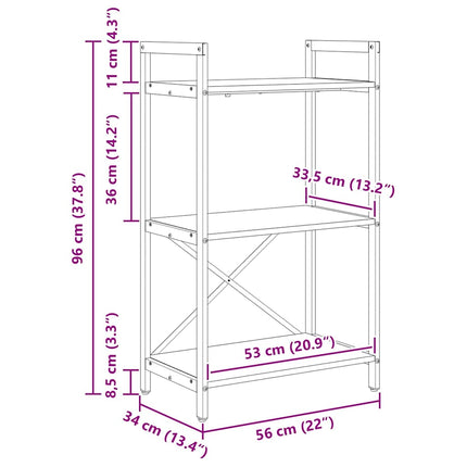 Bogreol 3 niveauer 56 x 34 x 96 cm Konstrueret træ Sort eg