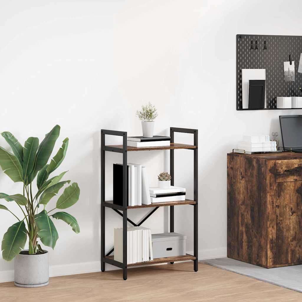vidaXL Bogreol 3 niveauer 56 x 34 x 96 cm Konstrueret træ Røget eg
