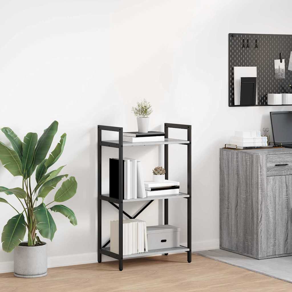 vidaXL Bogreol 3 niveauer 56 x 34 x 96 cm Konstrueret træ Grå Sonoma