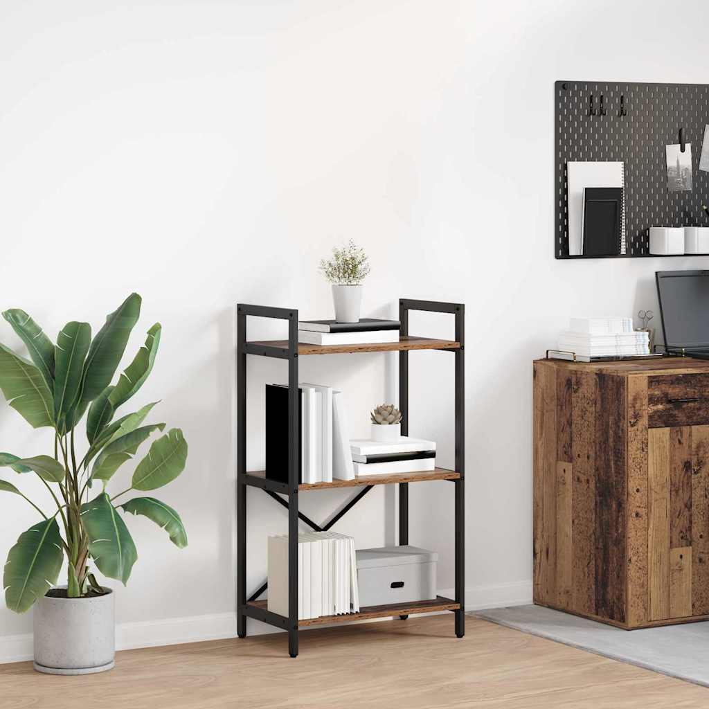 Bogreol i gammelt trælook 56 × 34 × 96 cm - konstrueret træ med stålramme