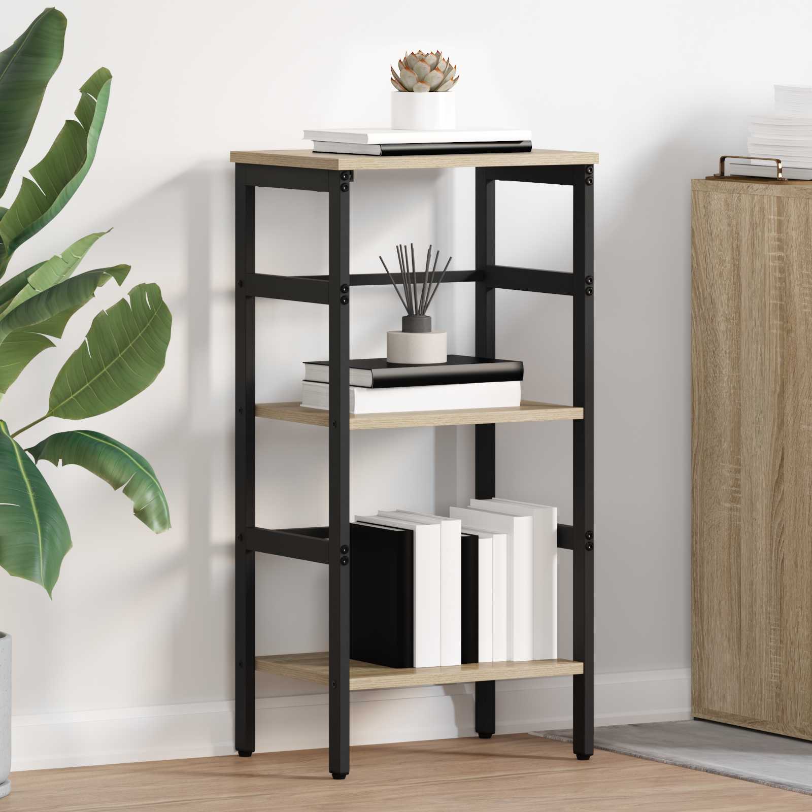 Bogreol i industriel stil - sonoma eg 40 × 29,5 × 81 cm, konstrueret træ og stål