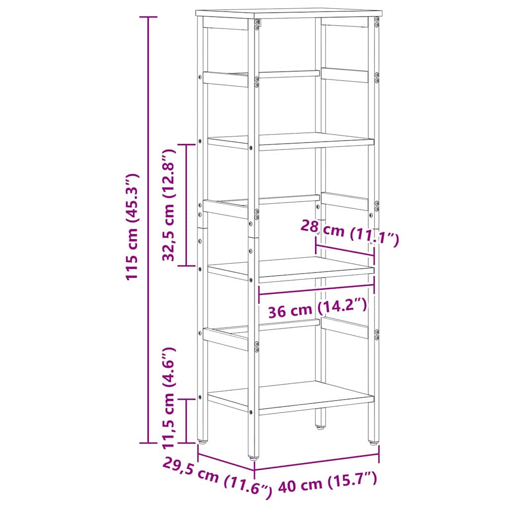 Bogreol Sort eg 40 x 29,5 x 115 cm Konstrueret træ