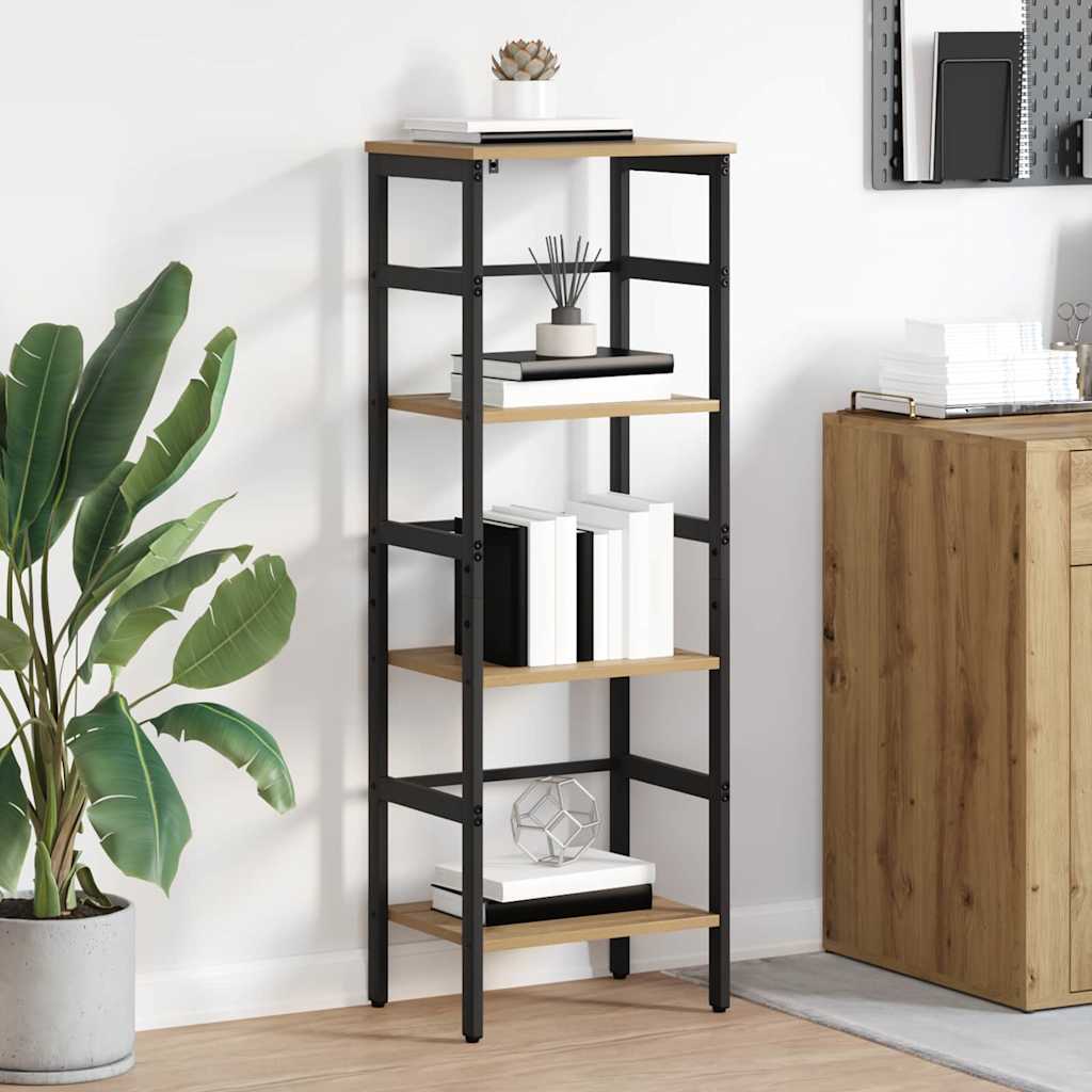 Bogreol i industriel stil - artisan egetræ, 40 × 29,5 × 115 cm, konstrueret træ og stål