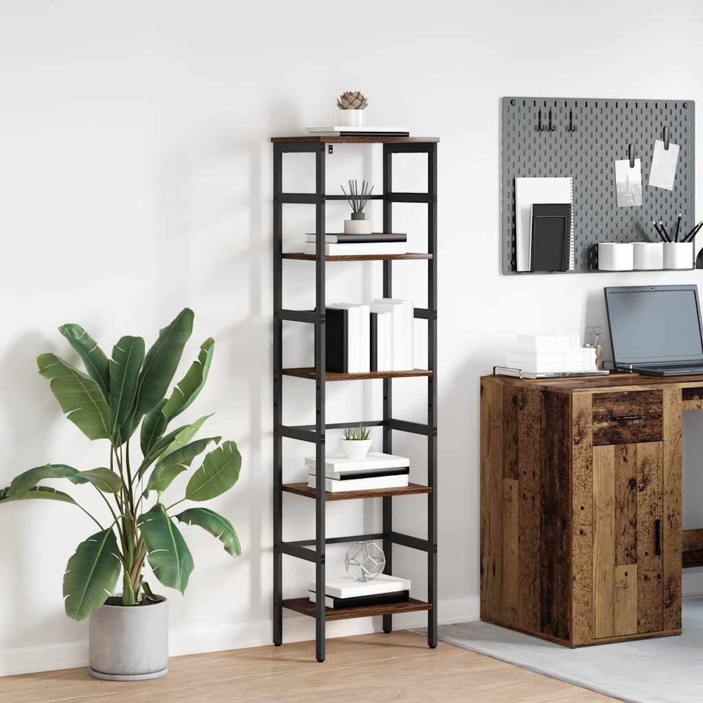 Bogreol i industrielt design - gammelt træ, 40 × 29,5 × 149 cm, konstrueret træ og stål