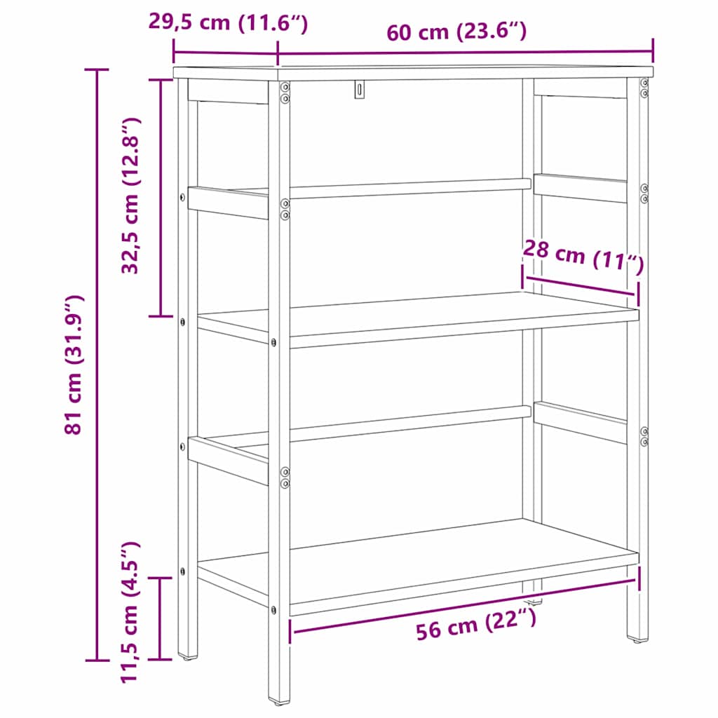 Bogreol Sonoma eg 60 x 29,5 x 81 cm Konstrueret træ