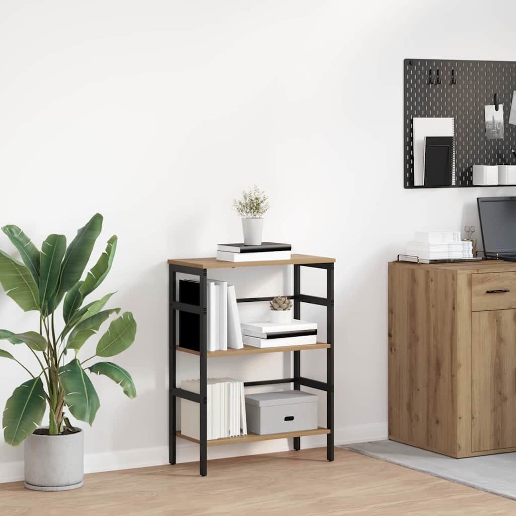 Bogreol i industriel stil - artisan egetræ, 60 × 29,5 × 81 cm, konstrueret træ og stål