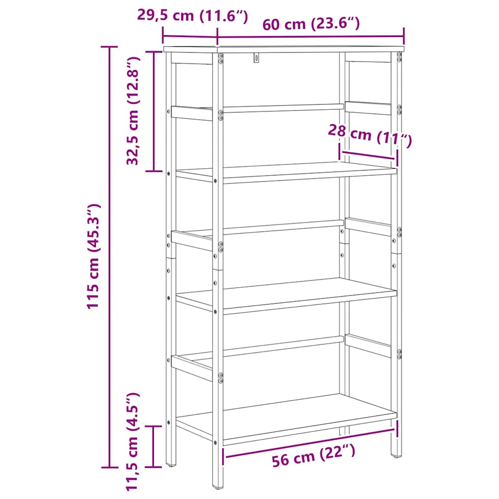 Bogreol Sort eg 60 x 29,5 x 115 cm Konstrueret træ