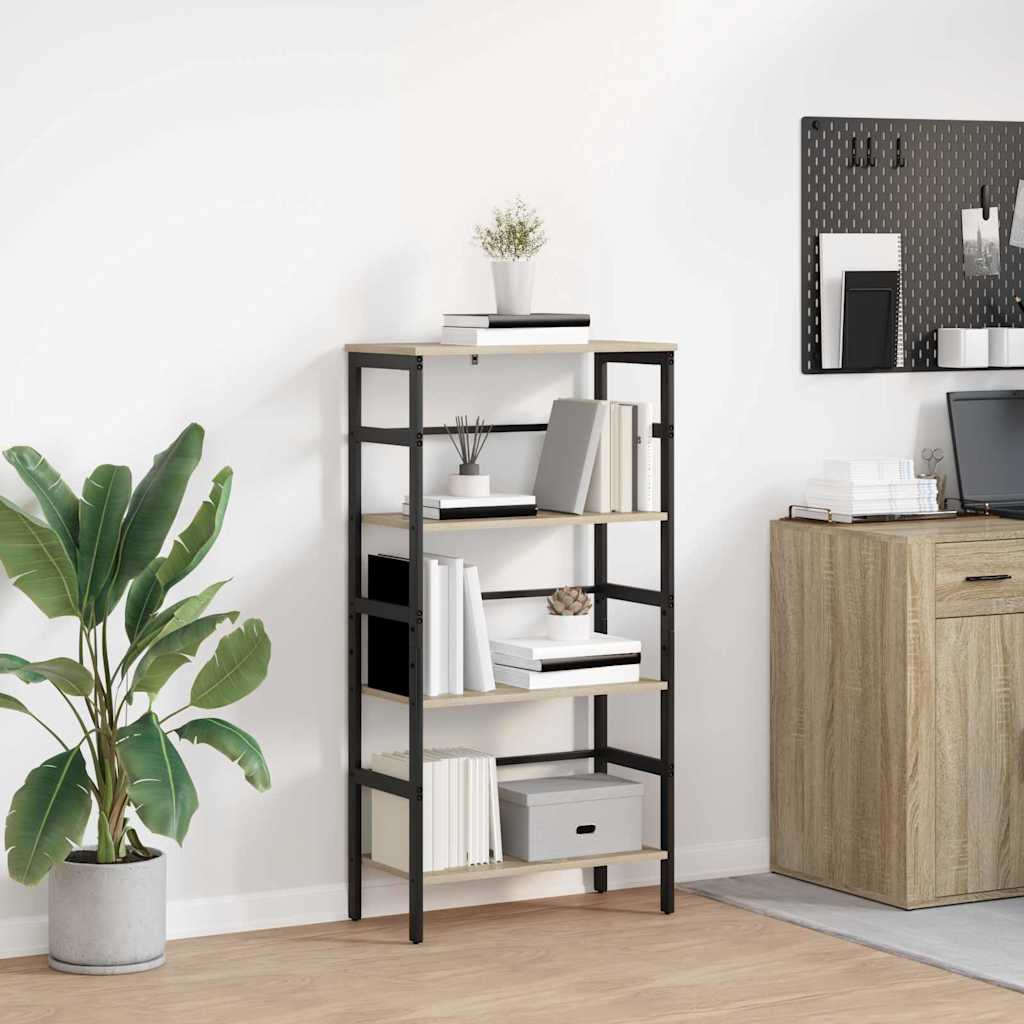 Bogreol i industriel stil - Sonoma eg, 60 × 29,5 × 115 cm, konstrueret træ og stål
