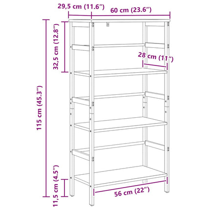 Bogreol 3 niveauer 60 x 29,5 x 115 cm Konstrueret træ Sonoma eg