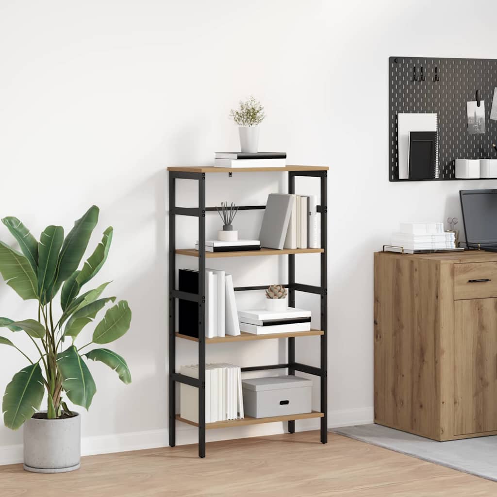 Bogreol i industriel stil - Artisan egetræ, 60 × 29,5 × 115 cm, konstrueret træ og stål