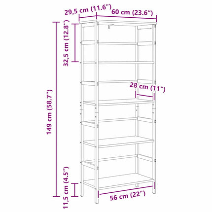 Bogreol 4 niveauer 60 x 29,5 x 149 cm Konstrueret træ Sort eg