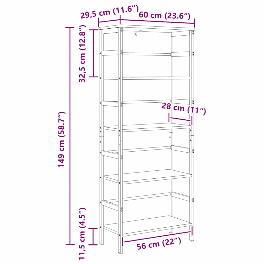 Bogreol Gammelt træ 60 x 29,5 x 149 cm Konstrueret træ