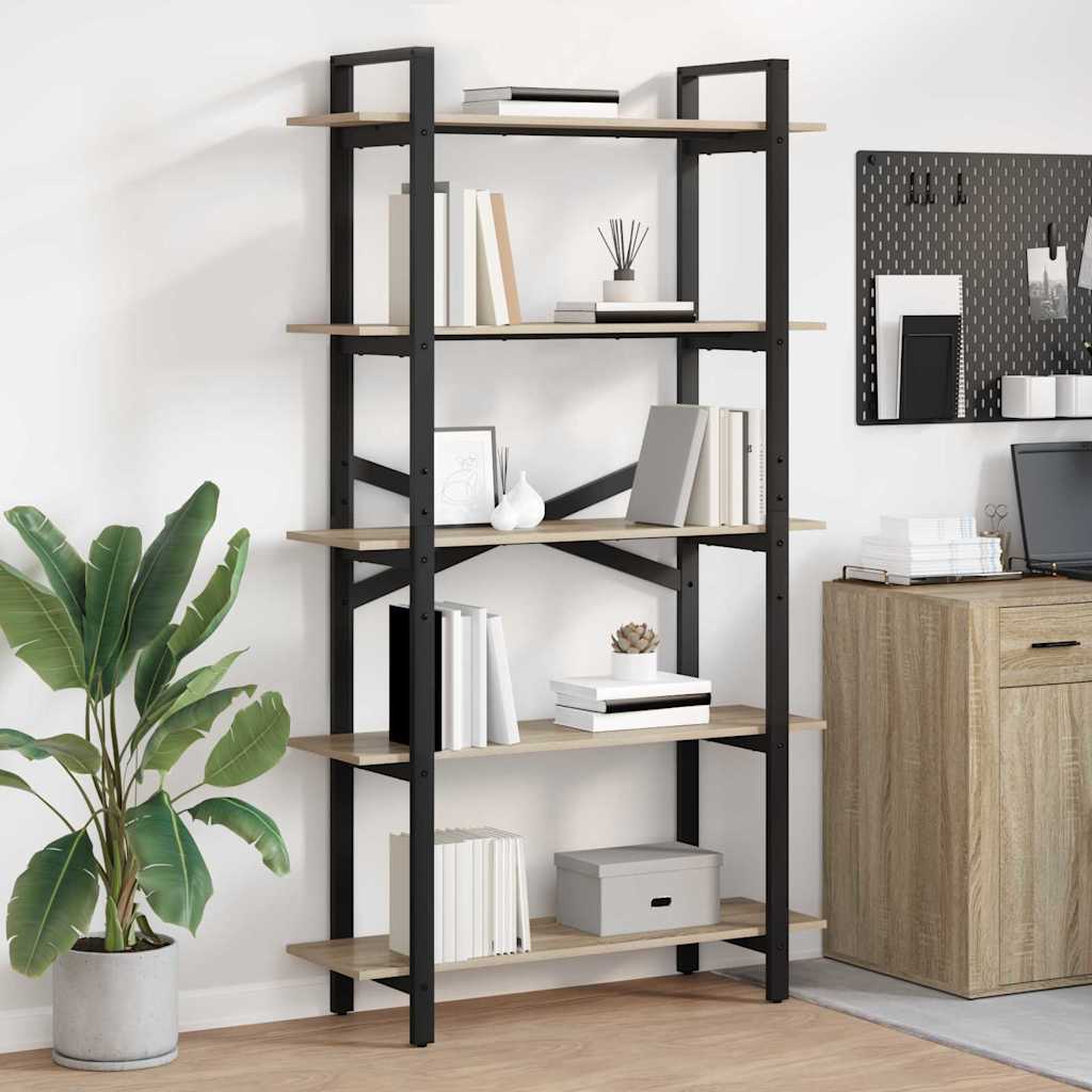 Bogreol i industriel stil - Sonoma eg, 100 × 33,5 × 178 cm, konstrueret træ og stål
