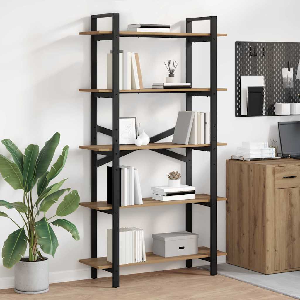 Bogreol i industriel stil - Artisan egetræ, 100 × 33,5 × 178 cm, konstrueret træ