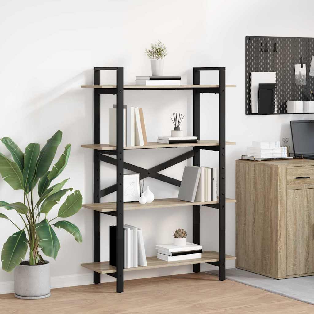 Bogreol i sonoma eg - 100 × 33,5 × 140 cm, konstrueret træ og stål