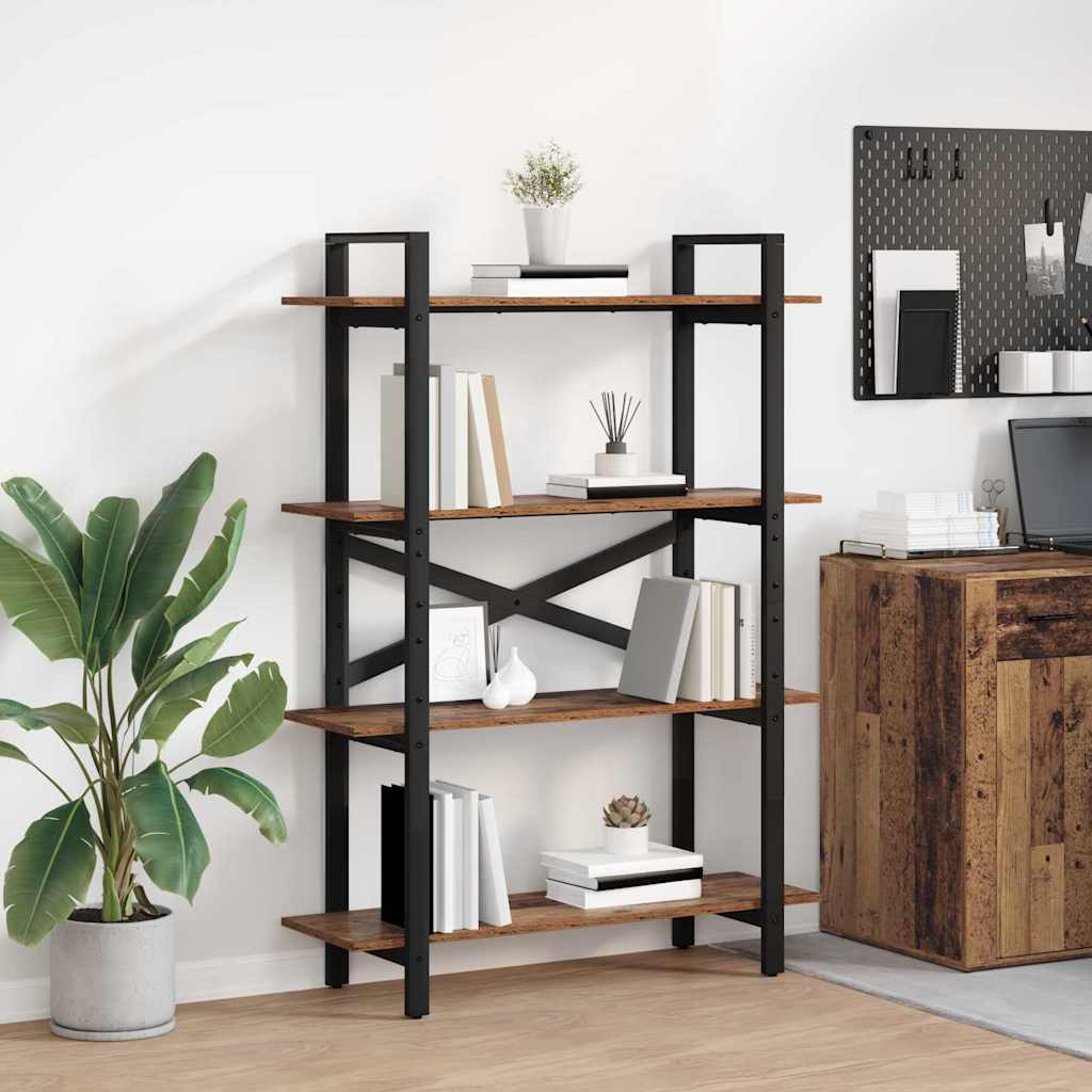 Industriel bogreol i gammelt træ - 100 × 33,5 × 140 cm, konstrueret træ og stål