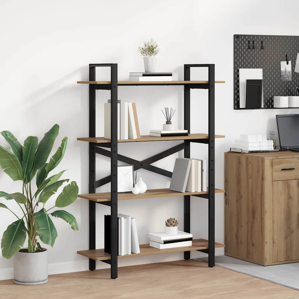Industriel bogreol i artisan egetræ - 100 × 33,5 × 140 cm, konstrueret træ og stål