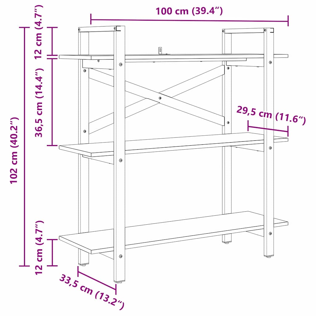 Bogreol Sort eg 100 x 33,5 x 102 cm Konstrueret træ