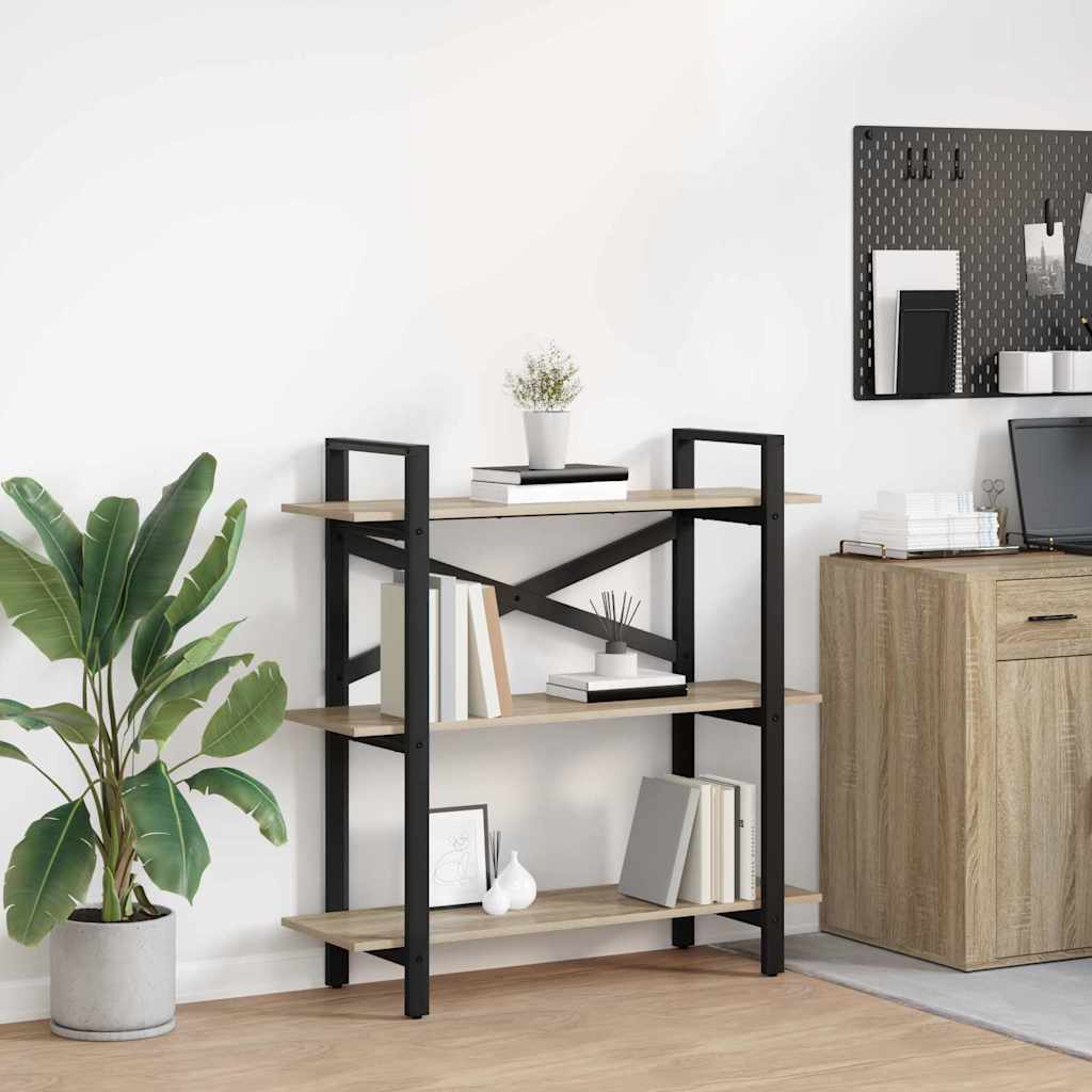 Bogreol i industriel stil - Sonoma eg, 100 × 33,5 × 102 cm, konstrueret træ