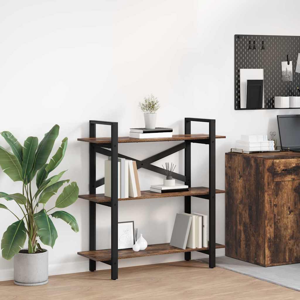 Industriel bogreol i røget eg - 100 × 33,5 × 102 cm, konstrueret træ og stål