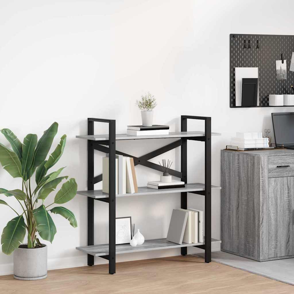 Bogreol i grå sonoma - 100 × 33,5 × 102 cm, konstrueret træ og stål