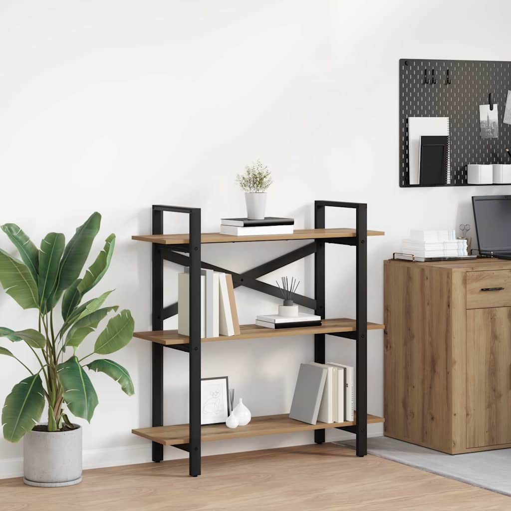 Industriel bogreol i artisan egetræ - 100 × 33,5 × 102 cm, konstrueret træ og stål