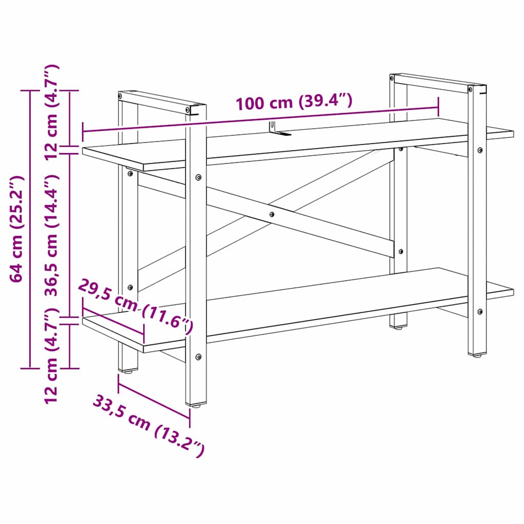 Bogreol Røget eg 100 x 33,5 x 64 cm Konstrueret træ