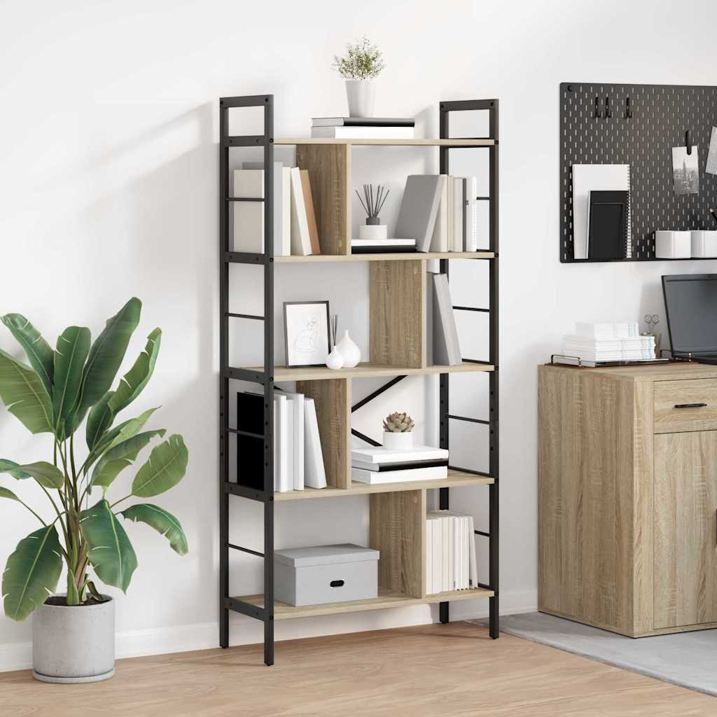 Bogreol i industrielt design - sonoma eg 75 × 30 × 156 cm, konstrueret træ og stål