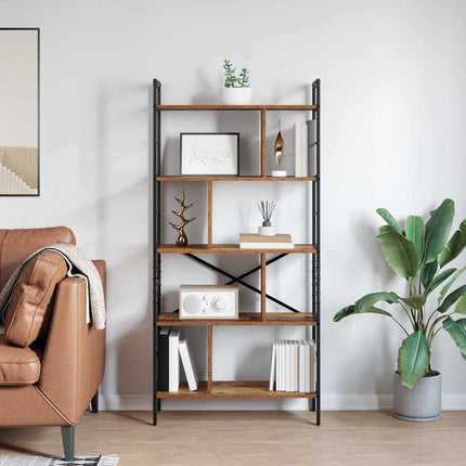 Bogreol 9 niveauer 75 x 30 x 156 cm Konstrueret træ Gammelt træ
