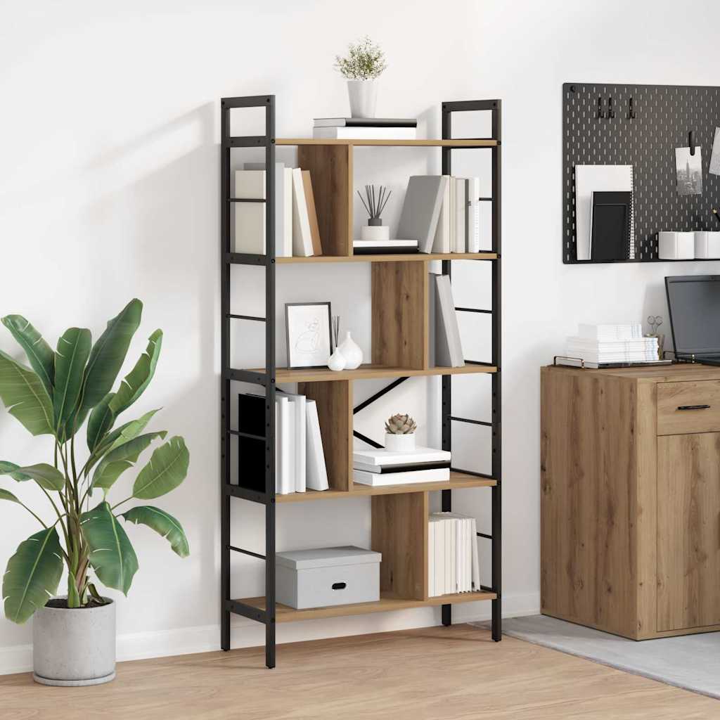 Bogreol i industrielt design - artisan egetræ, 75 × 30 × 156 cm, konstrueret træ og stål