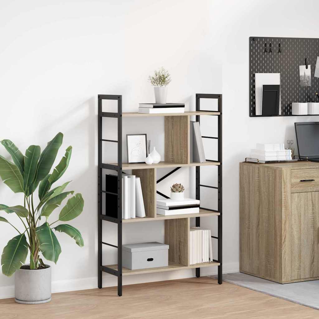 Bogreol i sonoma eg 75 × 30 × 123,5 cm - konstrueret træ og stål, industriel reol med 7 hylder