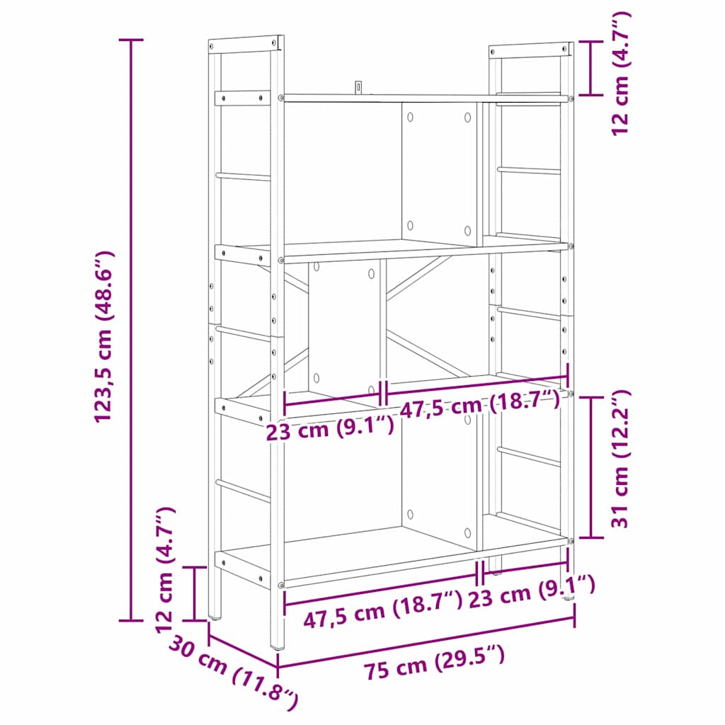 Bogreol Gammelt træ 75 x 30 x 123,5 cm Konstrueret træ