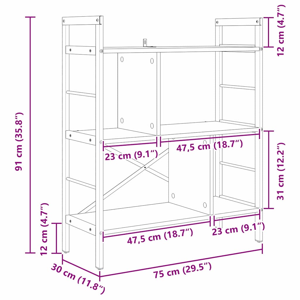 Bogreol Sonoma eg 75 x 30 x 91 cm Konstrueret træ