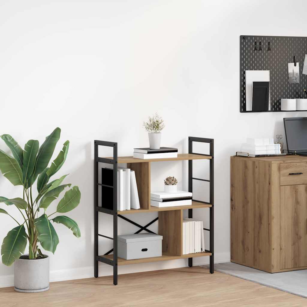 Bogreol i industriel stil - artisan egetræ, 75 × 30 × 91 cm, konstrueret træ og stål