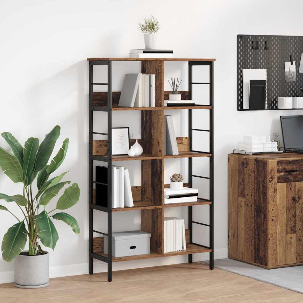 Bogreol i gammelt trælook 82 × 32 × 144,5 cm - industrielt reolsystem med 8 hylder