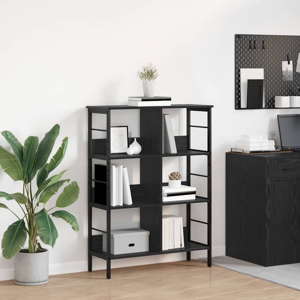 Bogreol i sort eg - 82 × 32 × 112 cm, konstrueret træ, industriel reol med 6 hylder