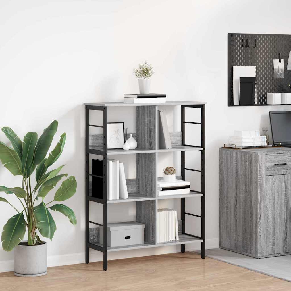 Bogreol i industrielt design - grå sonoma, 82 × 32 × 112 cm, konstrueret træ