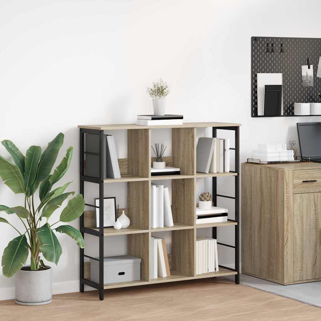 Bogreol i sonoma eg - 102 × 32 × 104,5 cm, konstrueret træ og stål