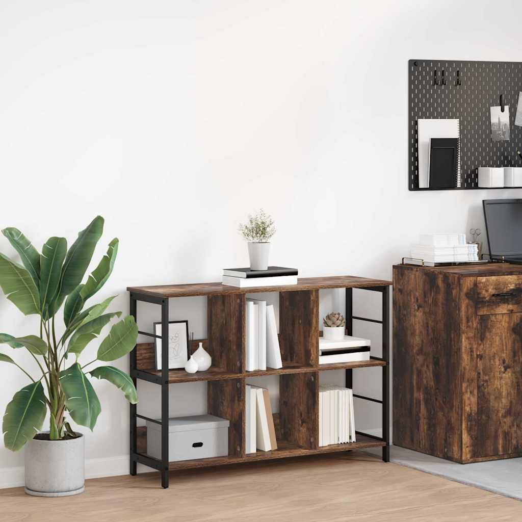 Bogreol i røget eg - 102 × 32 × 72,5 cm, konstrueret træ og stål, 6 åbne rum