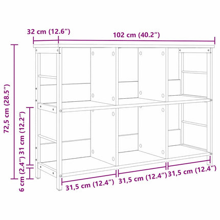Bogreol 6 niveauer 102 x 32 x 72,5 cm Konstrueret træ Røget eg