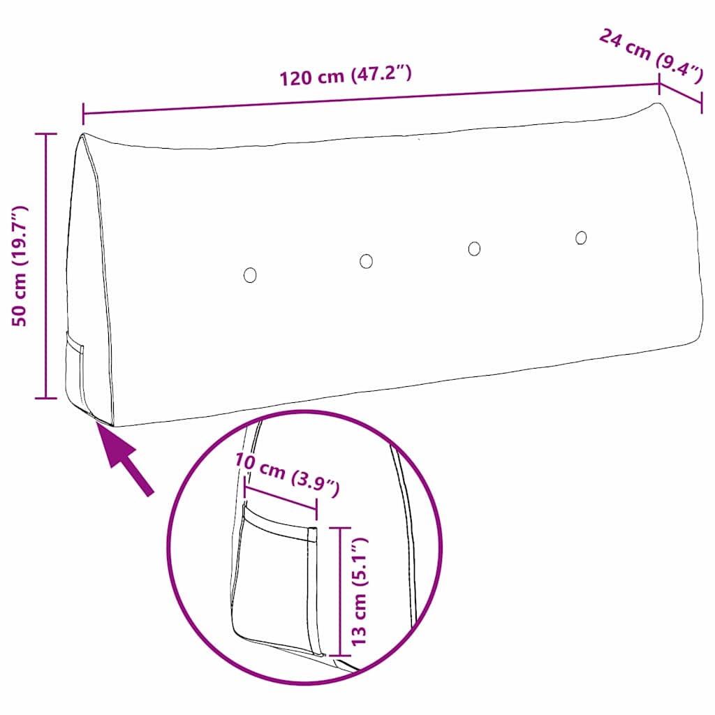 Rygpude Blå 120 x 24 x 50 cm Fløjl