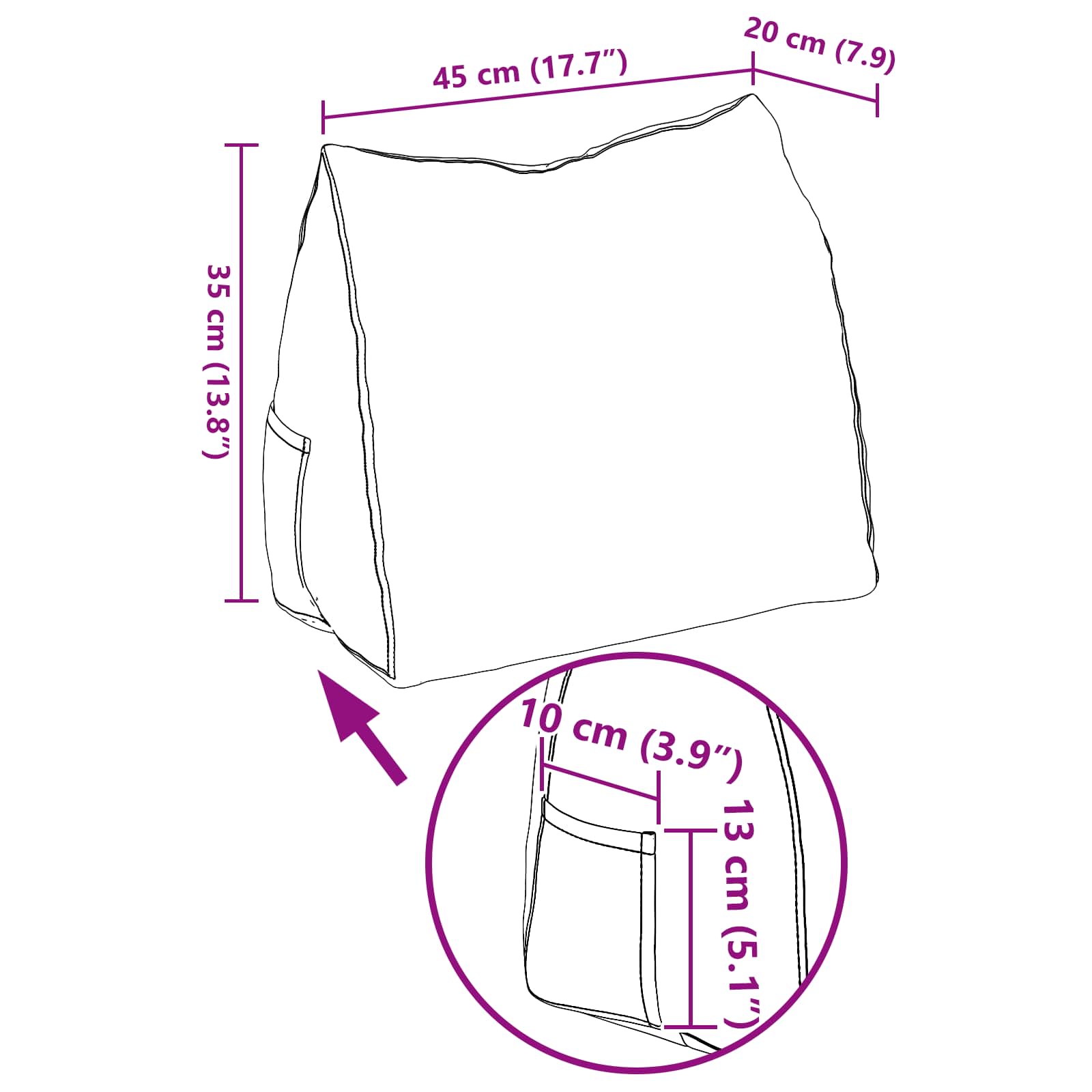 Rygpude Blå 45 x 20 x 35 cm Velourstof