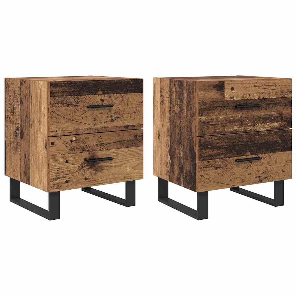 Natskab med skuffe 2 pcs Gammelt træ og sort 40 x 35 x 47,5 cm