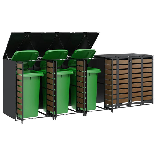 Wheelie Bin Opbevaring til 3 Affaldscontainere Stål Antracit