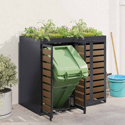 Wheelie Bin Opbevaring til 2 Affaldscontainere Stål Antracit