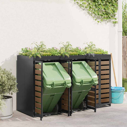 Wheelie Bin Opbevaring til 3 Affaldscontainere Stål Antracit
