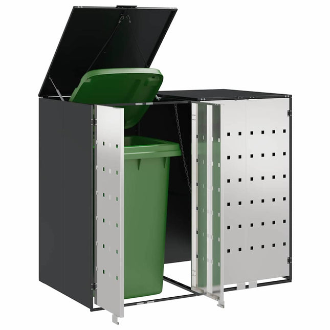 Wheelie Bin Opbevaring til 3 Affaldscontainere Stål Antracit