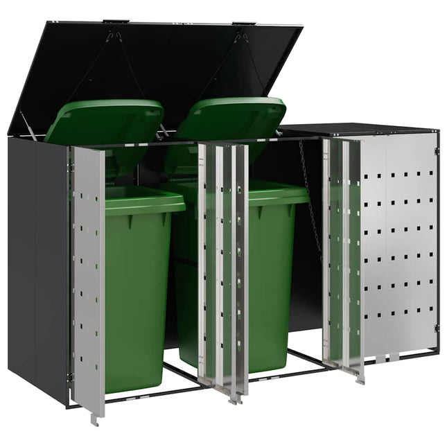 Wheelie Bin Opbevaring til 3 Affaldscontainere Stål Antracit