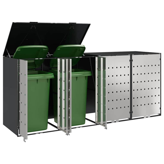 Wheelie Bin Opbevaring til 3 Affaldscontainere Stål Antracit